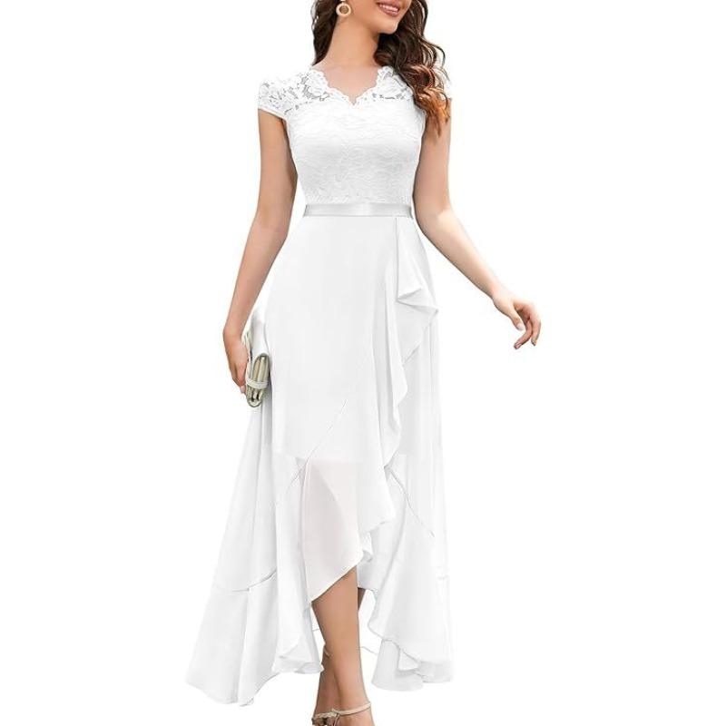 JPNTKY Fashion Summer Spring Solid Color Print Short Sleeve V-Neck Casual Dresses