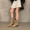 5Cm Boots Pointed Head High Heel V Mouth Suede Martin Boots Women'S Boots Medium Pile Boots Khaki Short Boots