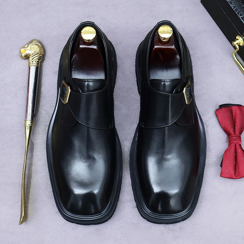 

Роскошные мужские туфли из натуральной кожи, деловые туфли для офиса, коричневые, черные, со шнуровкой, пряжкой, острым носком, оксфордские туфли для мужчин 6 чёрный