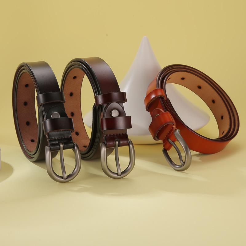 Women's Genuine Leather Black Thin Belt - Retro Fashion Accessory for Jeans