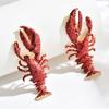 Spray-painted Crayfish Pendant Earrings Metal Animal Drop Earrings Lobster Earrings  Beach Vacation