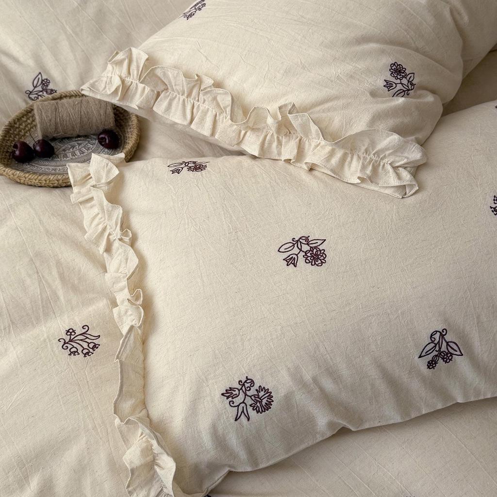 Spring/Summer Floral Embroidered Pure Cotton Linen 4-Piece Set - Soft, Skin-Friendly, 100% Cotton