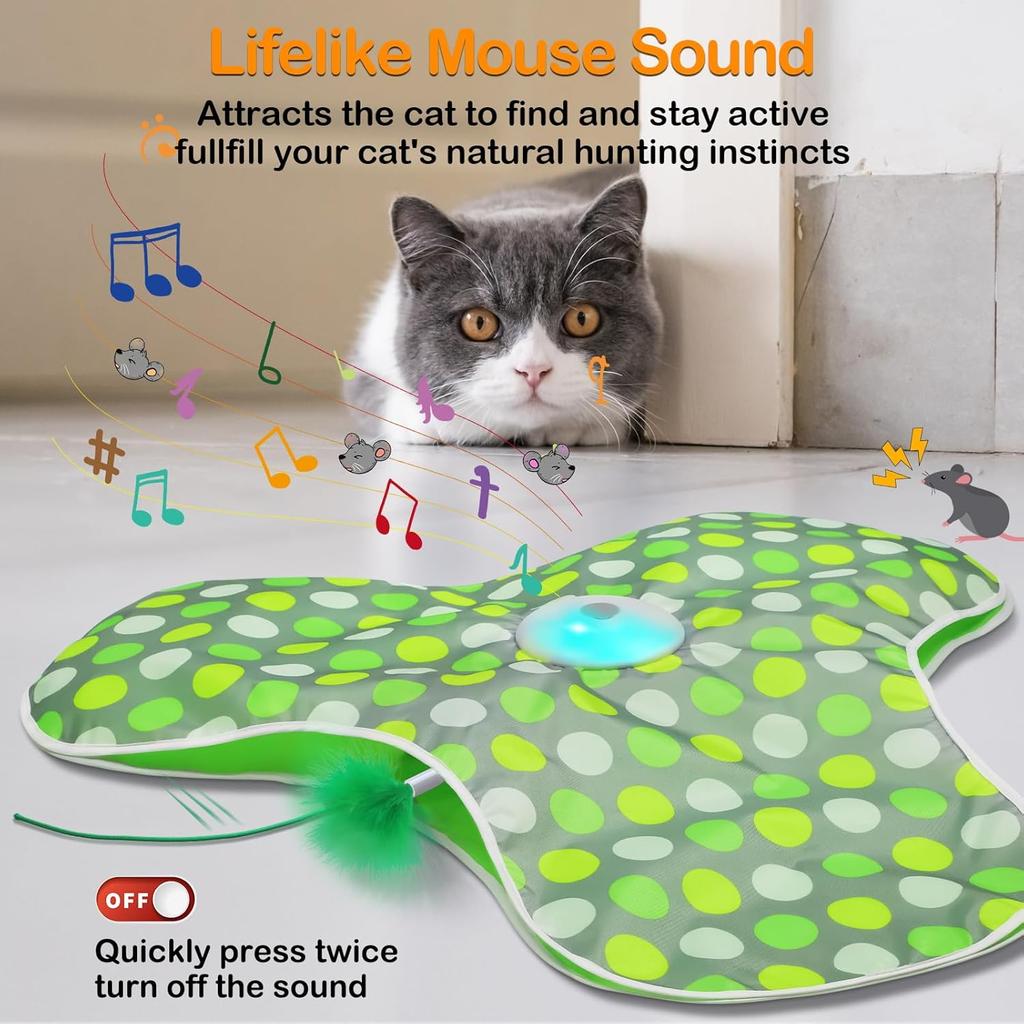Exercise Interactive Cat Toys Rechargeable Moving Concealed Feathers Real Mouse Squeaky Touch Activated Cat Kitten Toy For Indoor Bored Cats
