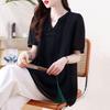 Elegant Plus Size V-Neck Chiffon Shirt - Slimming, Flaw-Hiding, Short-Sleeved, New Chinese Style, Age-Reducing Women's Top 2026