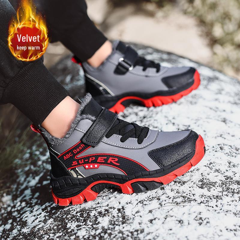 Boys' Fleece-Lined Cotton Shoes - New 2025 Autumn/Winter Non-Slip Warm Outdoor Sports Footwear