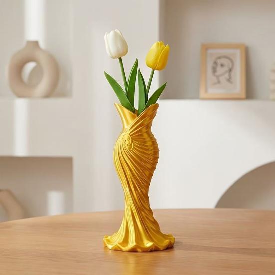 DYS 3D Printed Evening Gown Shaped Vase, Elegant Dress Sculpture Flower Pot, Minimalist Home Ornament for Entryway Side Cabinet