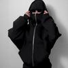 American Trendy Brand Double Hat Gangster Design Hooded Zipper Cardigan Sweater Couple Windproof High Street Jacket 9008