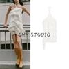 Autumn New Product Women Clothes Asymmetric Hem Hanging Neck Long Dress Laminated Decoration Mini Dress 8228811