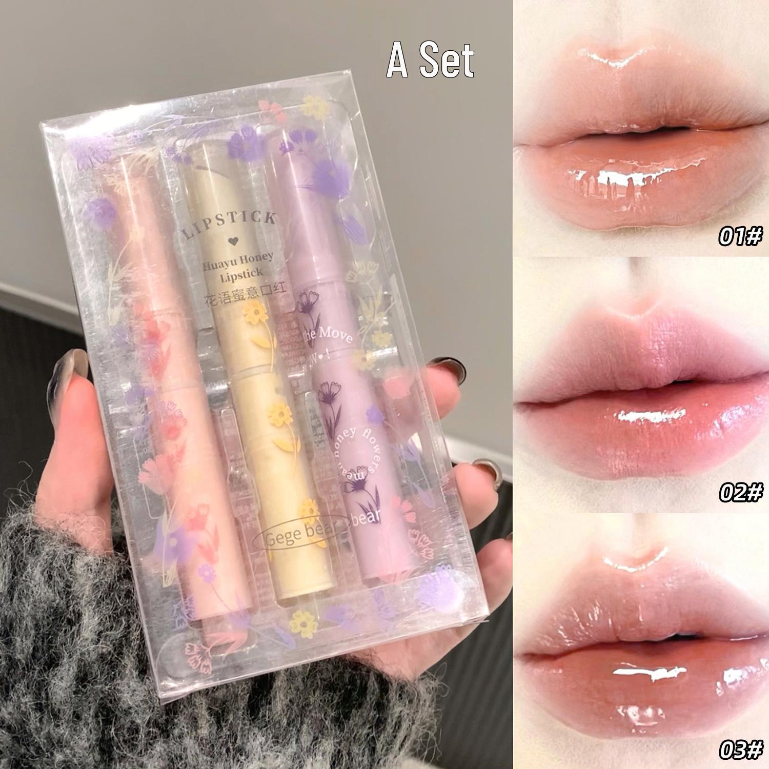 

Gege Bear Lipstick Set: Moisturizing, Glossy Jelly Finish with Floral Hues for a Girly Look