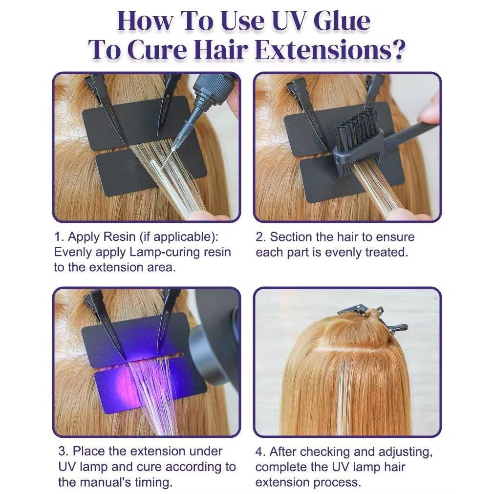 Professional UV Hair Extension Kit - Complete Salon System,UV Lamp, 30g Glue & Remover,Home Hair Salon Quality