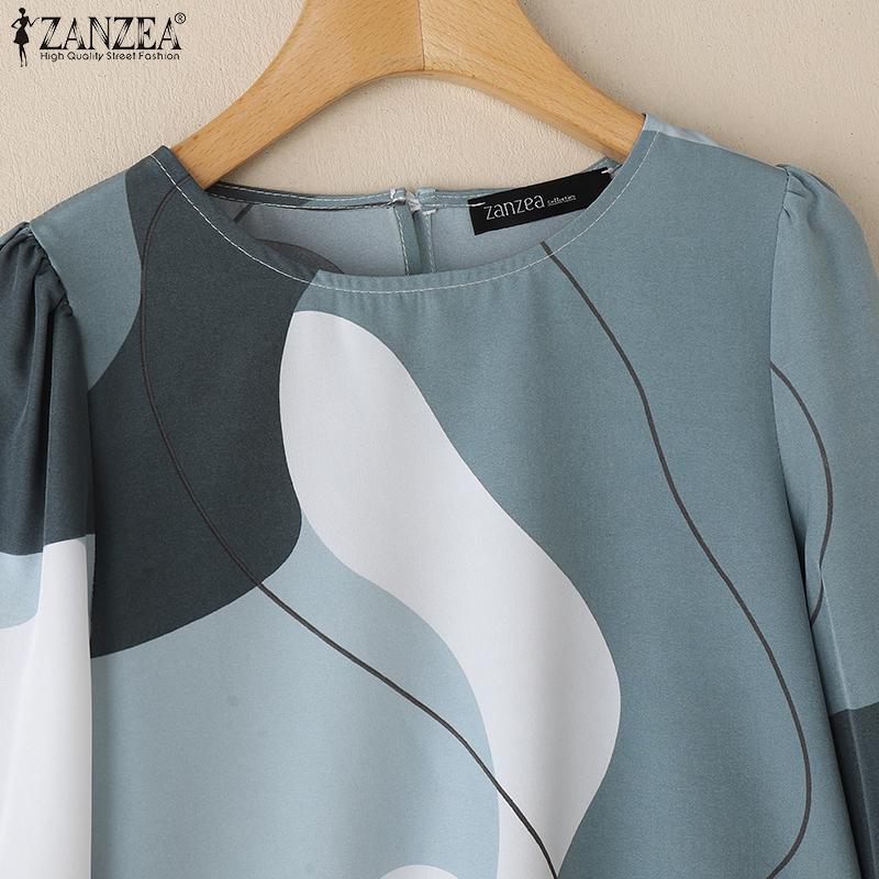 ZANZEA Women Casual Round Neck 3/4 Sleeve Loose Print Blouse