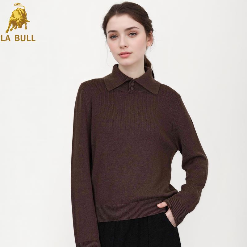 LA BULL Women's Polo Collar Knit Sweater