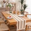American Cotton Linen Table Runner, Natural Color with Tassels, Stripes, Diamonds, and Plaid Pattern for Dining Table or Sideboard Decoration.