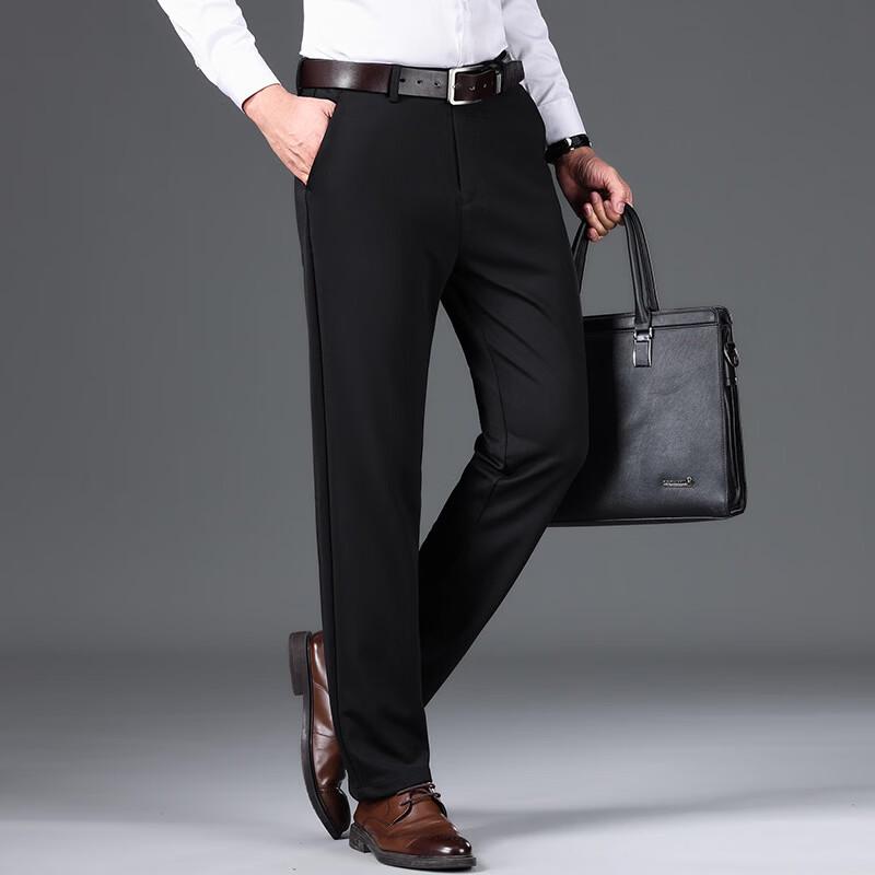 Pantalon Décontracté d'Affaires à Jambe Droite en Soie Glacée pour Homme FXFS5018