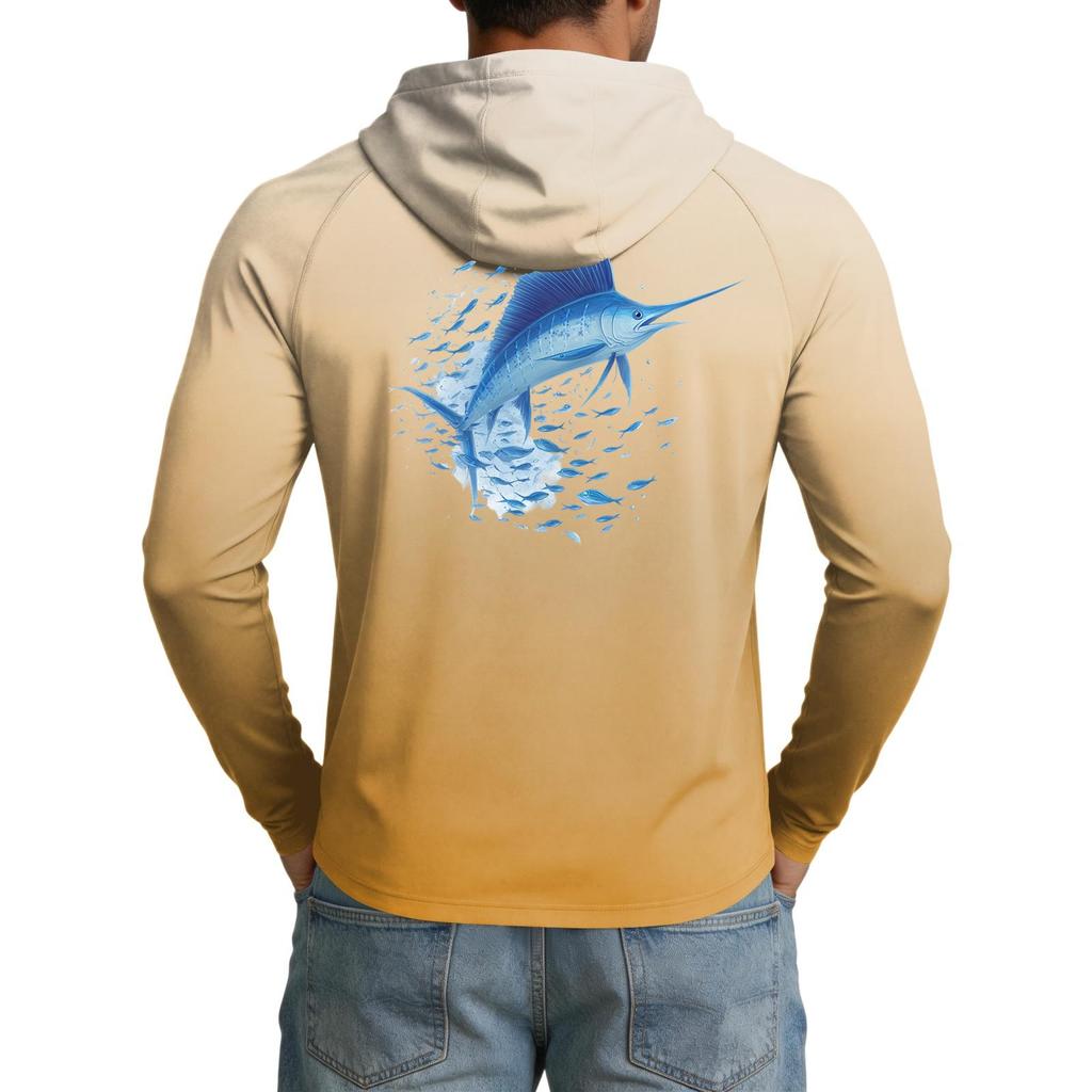 Men's UPF50+ Sun Protection Hoodie Lightweight Stretch Long Sleeve Outdoor Fishing Running Sports Shirt with Hood
