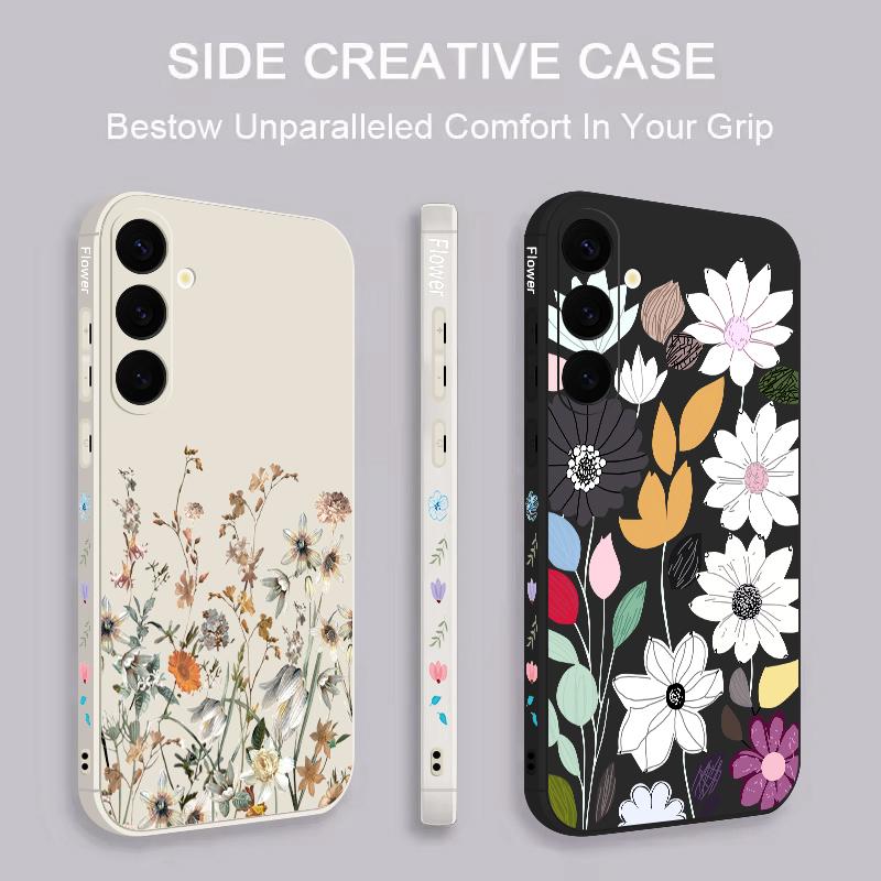 White Flower Pattern Case For Samsung S26 S25 Ultra S24 S23 S22 Plus S21 FE A15 A16 A17 A35 A36 A54 A55 A56 5G Soft Silicone Cover