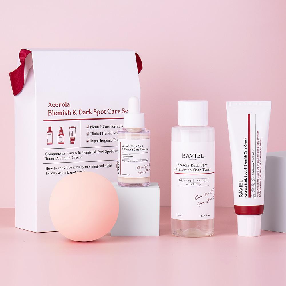 RAVIEL 3-Day Dark Spot & Blemish Care Acerola 3-Piece Set (Toner + Ampoule + Cream) + Shopping Bag
