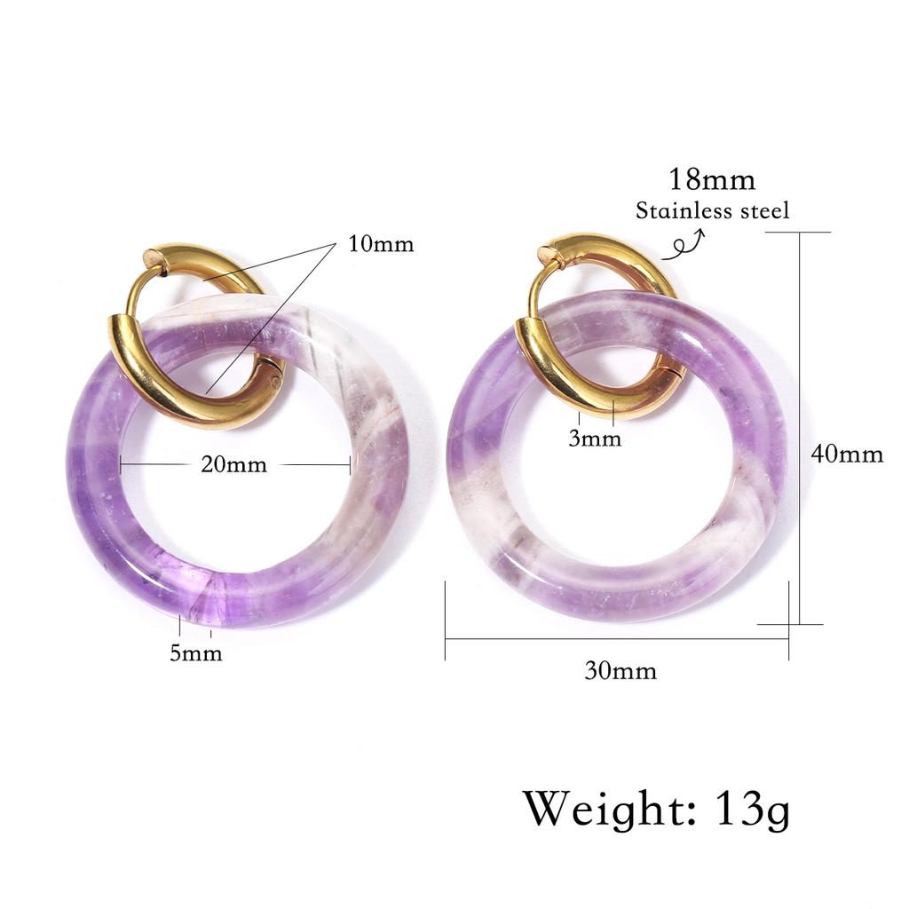 Natural Gemstone Woman Earrings Oversized Hoop Stainless Steel Earrings Wedding Party Jewelry Gifts Women's Fine Jewelry