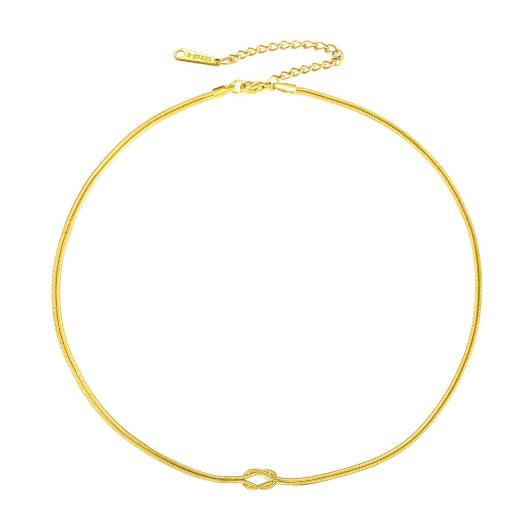 Golden Double Snake Chain Love Knot Pendant Necklace For Women Minimalist Jewelry Gift
