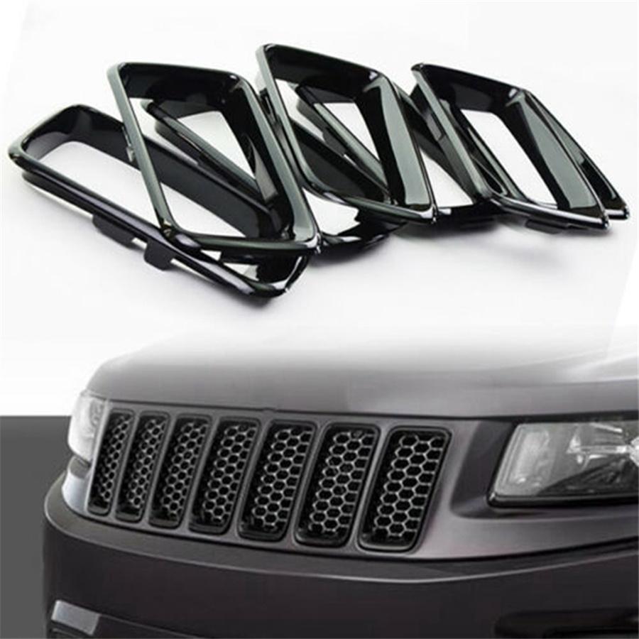 7pcs Gloss Black Front Grille Trim Ring Insert for Jeep Grand Cherokee 2014-2016
