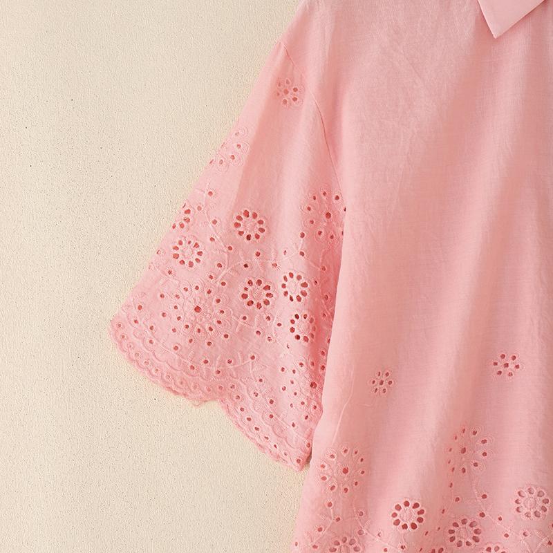 ZANZEA Women Casual Turn Down Collar Loose Half Sleeve Crochet Patchwork Blouse