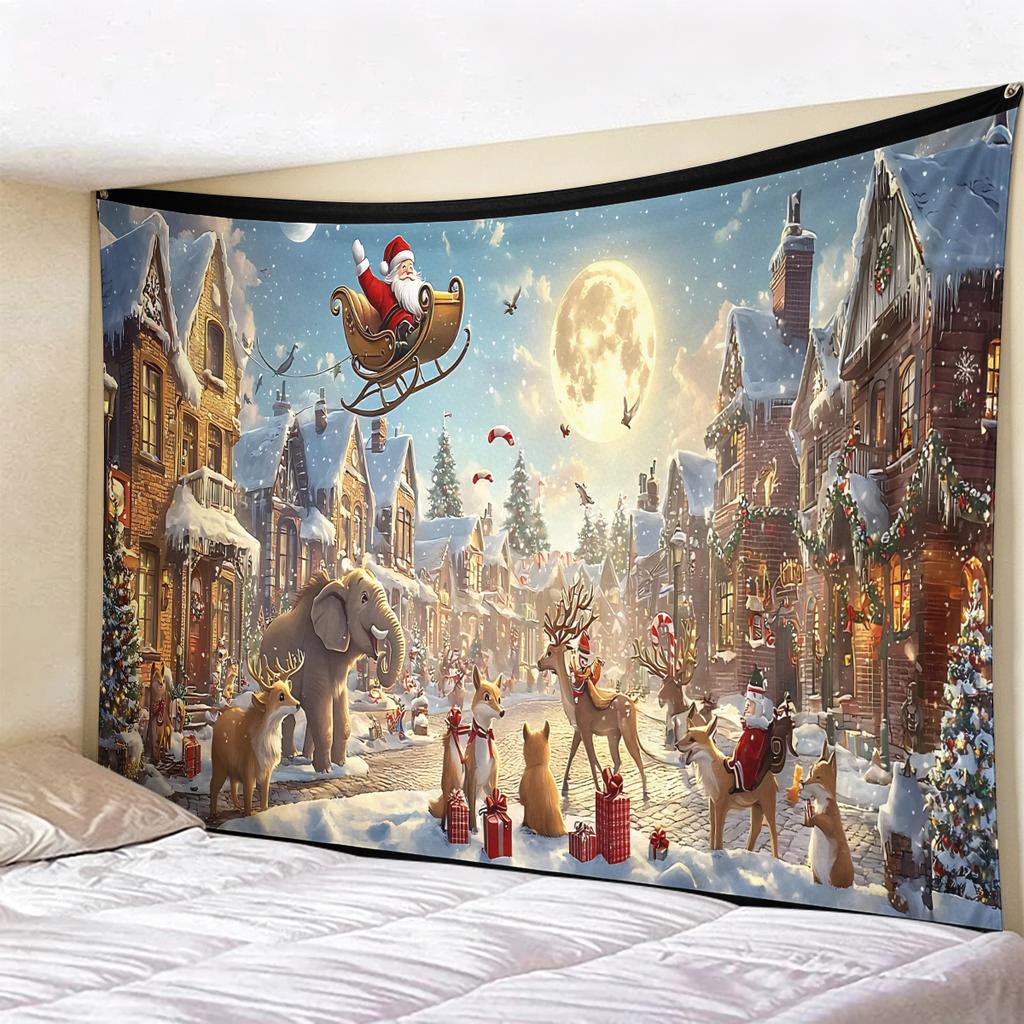 Christmas Tapestry Winter Snow Scene Wall Hanging, Holiday Decor for Bedroom Living Room, Cozy Festive Backdrop for Xmas