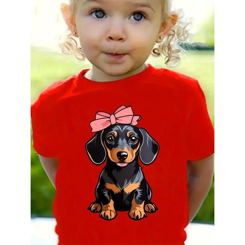 European Sizes Adorable T-Shirt for Featuring a Trendy Dachshund Bow Design