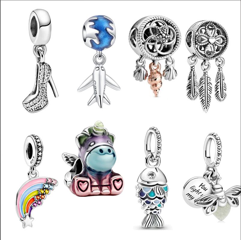 2025 Hot Sale 925 copper Balloon Rainbow Unicorn Charm Bead Fit Original Pantaro Bracelet Making Fine DIY Zircon For Women