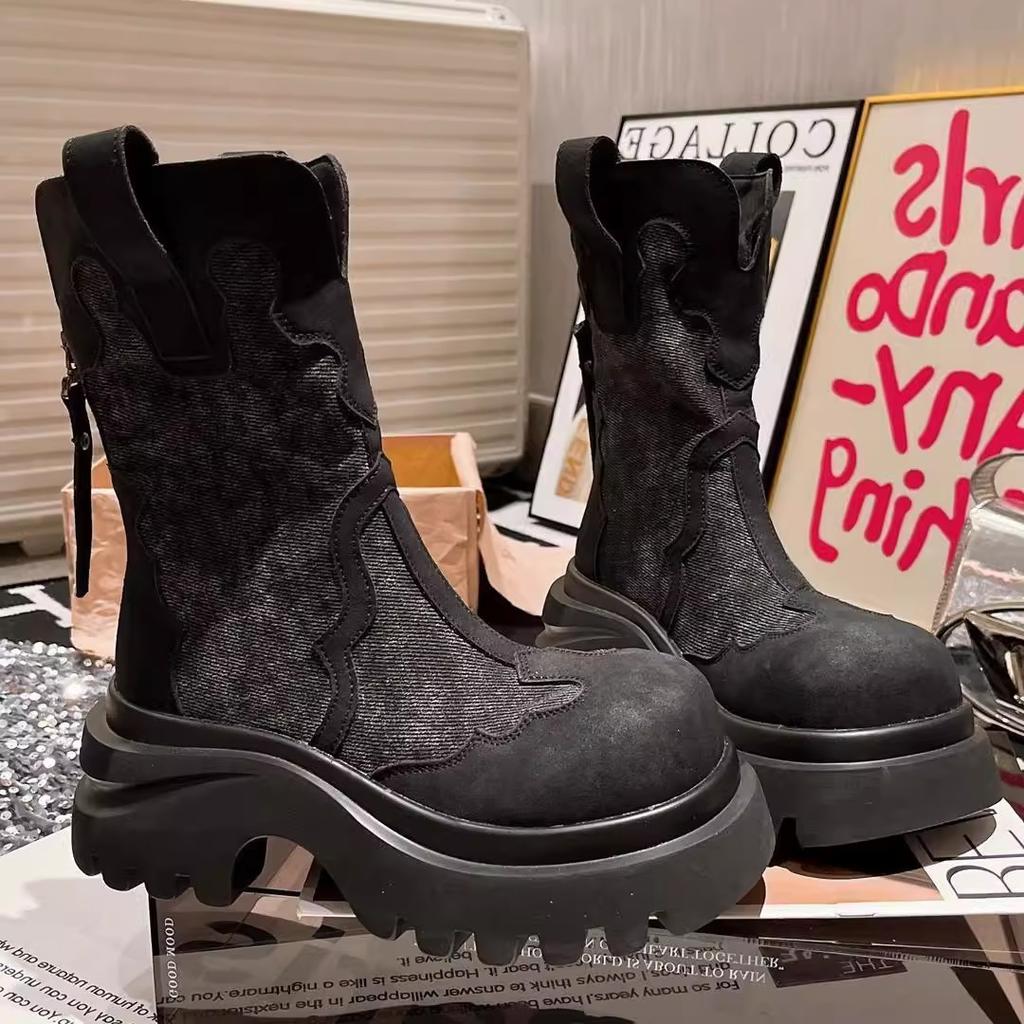 Leather thick-soled heightened medium tube Martin boots children breathable British wind 2025 autumn and winter new locomotive rhubarb boots