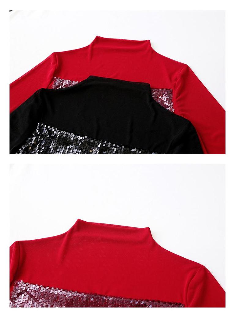 European Style 2024 Sequin Slim Fit Long Sleeve T-shirt for Women