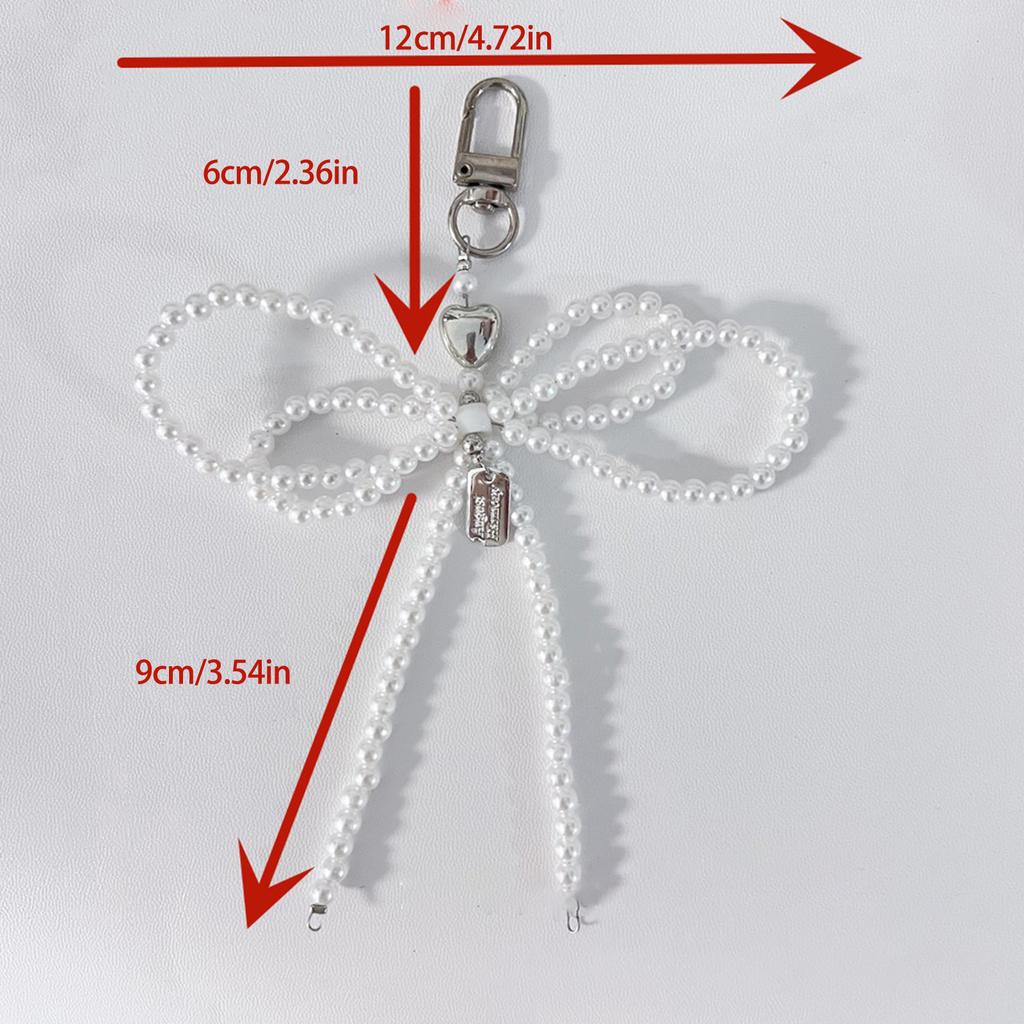 Elegant Bowknot Keychain Charm Silver Heart Pendant Woman Accessories Fashion Bag Charm Beaded Key Pendant for Key Bag