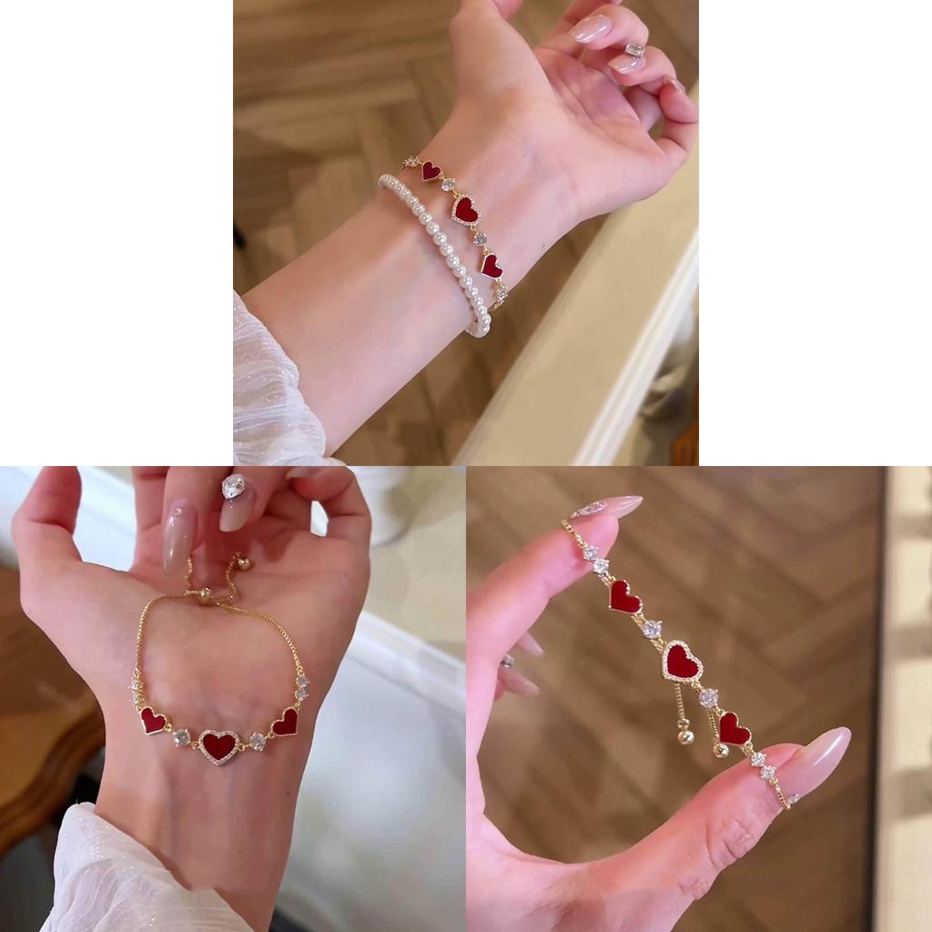 New Chinese Style Red Heart Bracelet For Women With Gold Copper Hand Jewelry For Gift Ideas