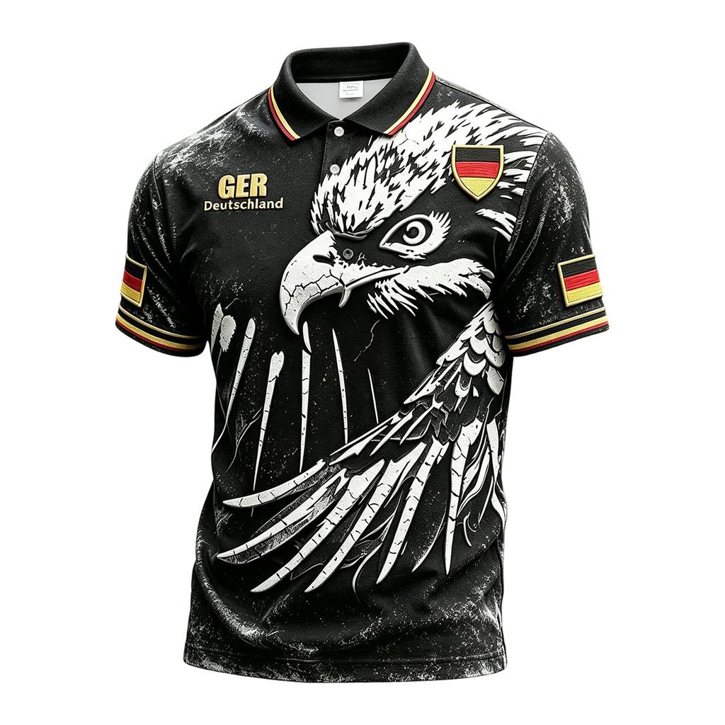 Men's Summer Short Sleeve Polo Shirt Printed Design with Collar Button Front Casual Fit Lightweight Breathable Fabric