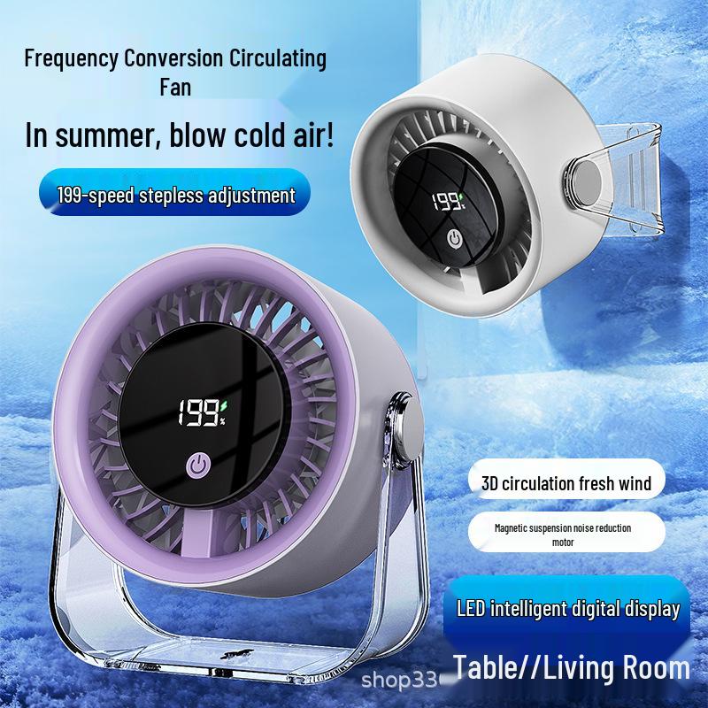 

High-Power USB Rechargeable Desktop Fan: Wall-Mountable & Portable for Office, Dorm, or Home - 199 Speed Settings Plug Version (No Battery) светло-фиолетовый