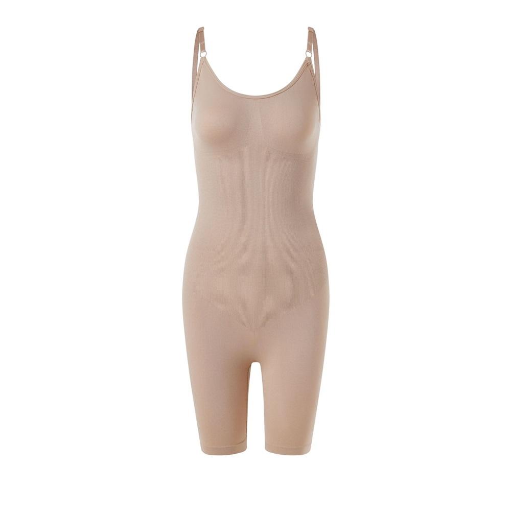 Women s Seamless Full Body Shapewear Bodysuit, Tummy Control Mid Thigh Shaper with Adjustable Straps, Plus Size Slimming Bodysuit for Daily Wear 2XL бежевый