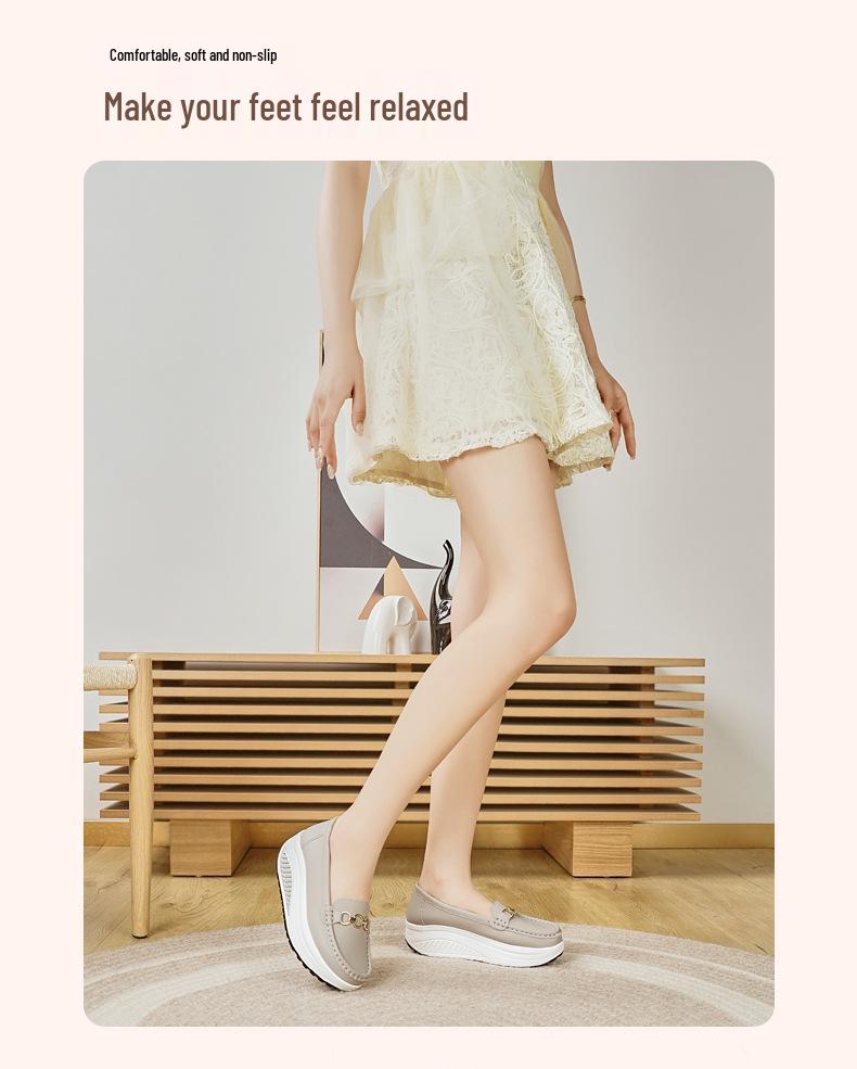 Cross-border Songgao Height-Increasing Plus Size Genuine Leather Bean Shoes for Women