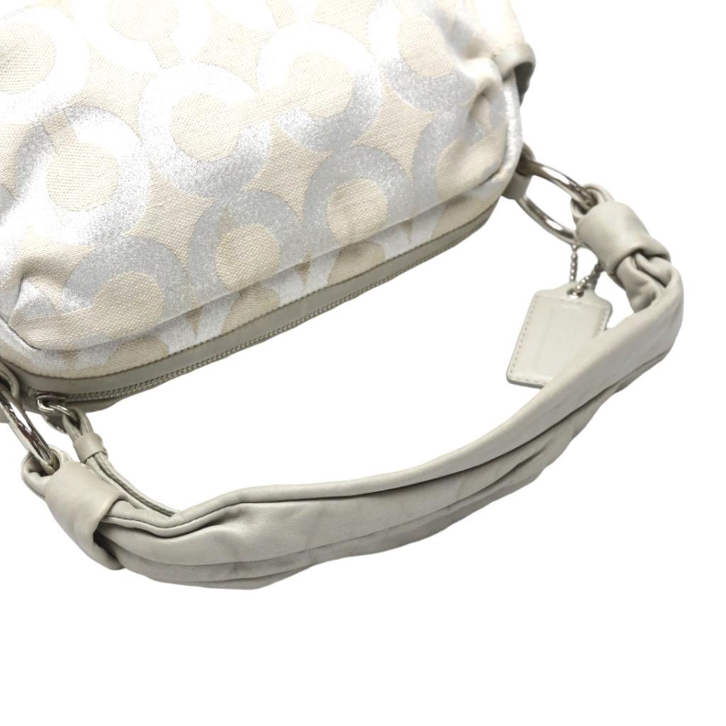 Coach Parker Op Art Lame Shoulder Bag Leather Silverx Gray Women 13507 Used