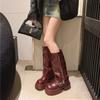 Fashion Top Quality Women's Winter Fashion Rivet Color Blocking Side Zipper Thick High Heel Square Head Motorcycle Boots Catwalk Boots
