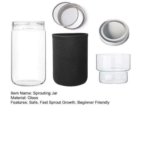 Sprouting Jar Kit, Wide Mouth Glass Jar with Sprout Lid, Blackout Sleeve, Plant Sprout Growing Kit for Home Gardeners Vegan Diets