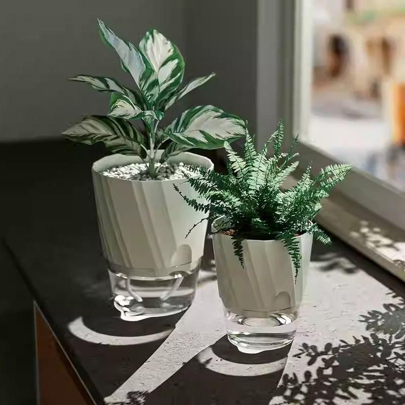 Lazy Hydroponic Flower Pot Automatic Water-Absorbing Flowerpot Transparent Double Layer Plastic Self Watering Planter Office