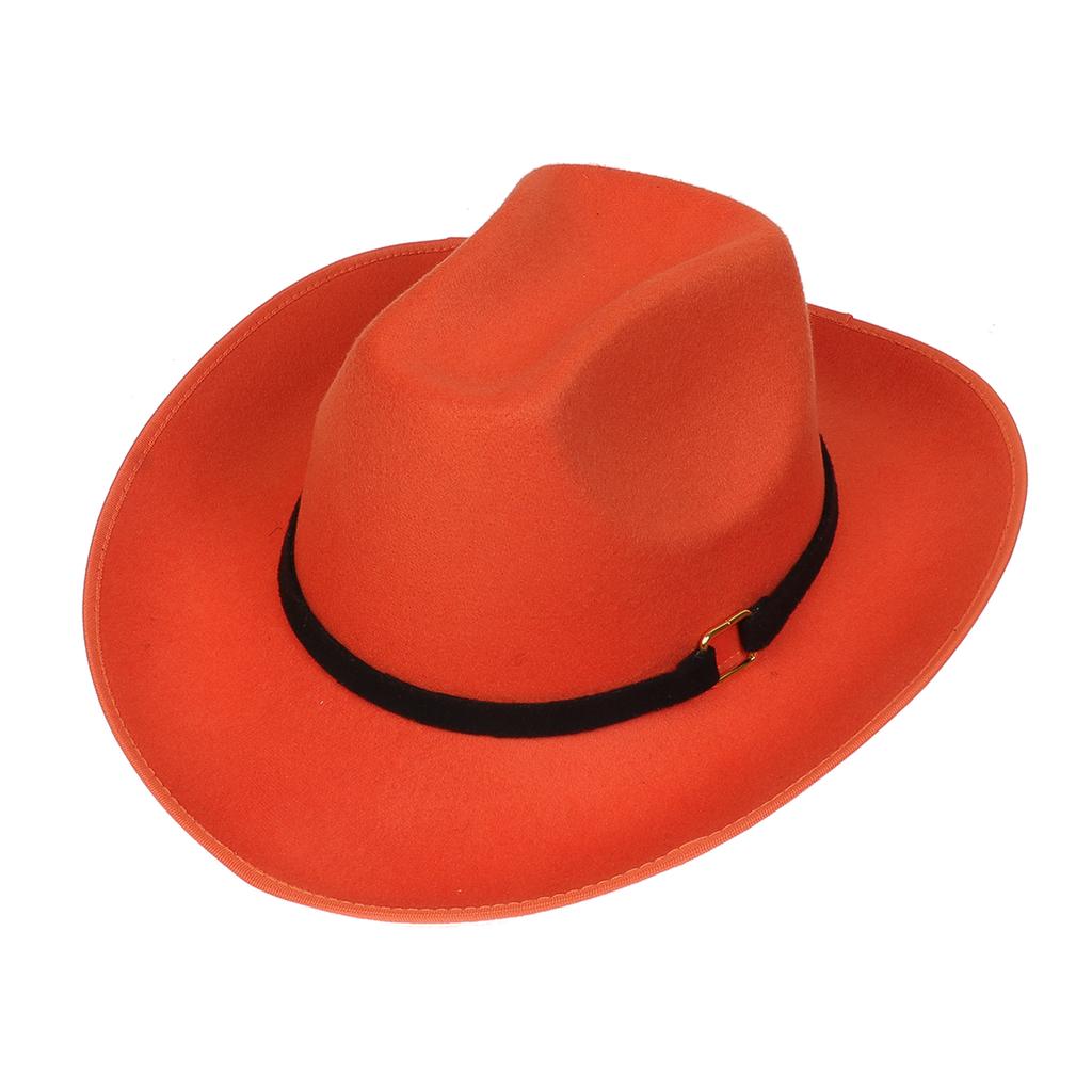 Unisex Western Cowboy Hat Wide Brim Roll‑Up Brim Double‑Top Felt Fedora Hat,10 Colors,Multiple Optional Detachable Hat Bands