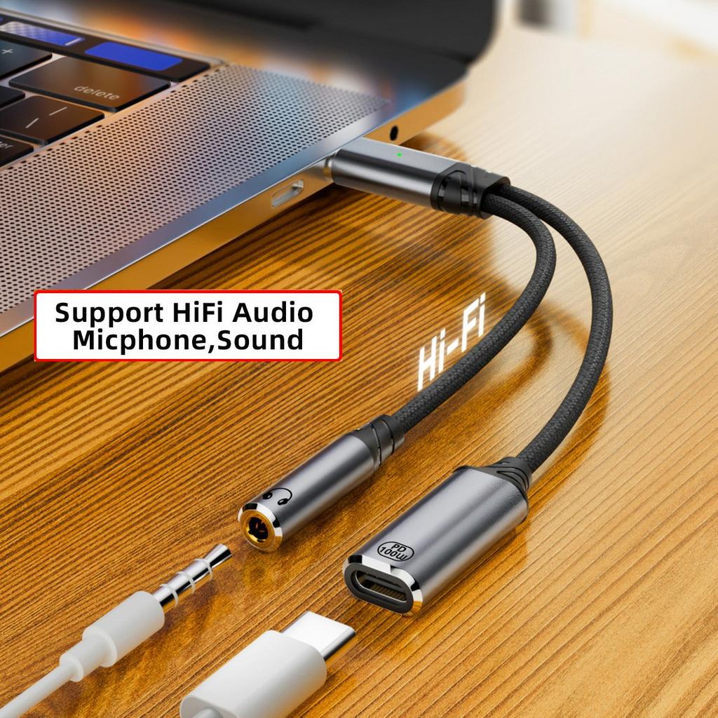 UC-030-TC002 USB-C to 3.5mm Audio Adapter + 100W PD Charging Cable for Laptops/Tablets/Phones