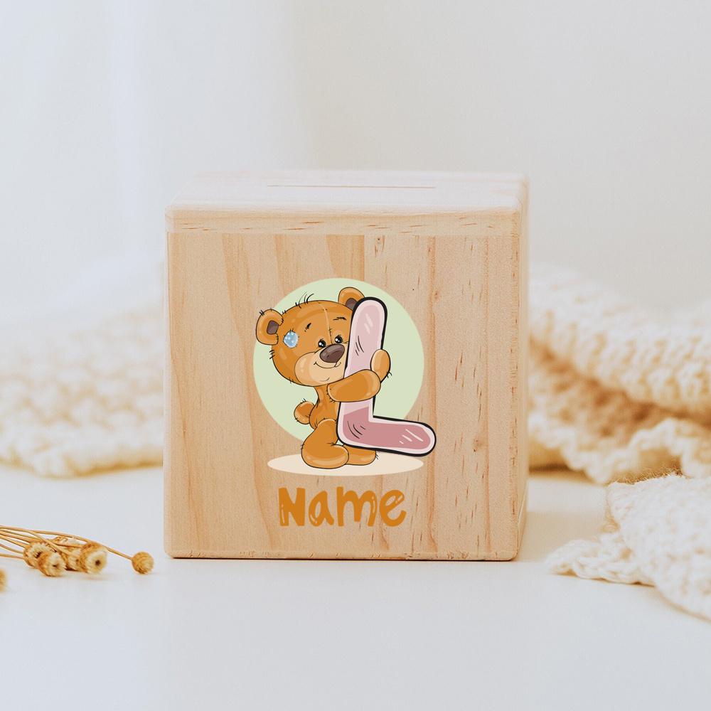 Personalized Money Box Initial with Name Wooden Money Boxes Child Coin Bank Birthday Holiday Gifts for Kids Coin Collection Case