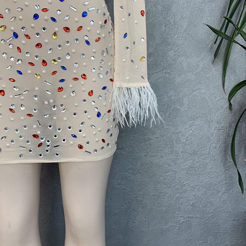 Elegant Rhinestone Mesh Slim-Fit Dress