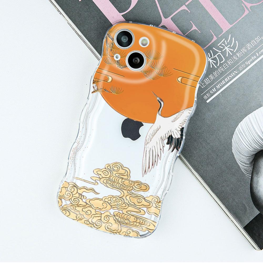 Crane Wave Chinese Style Phone Cases for IPhone 11 12 14 13 Pro Max Shell for IPhone 8 7 Plus SE20 XR XS MAX X Shockproof Covers