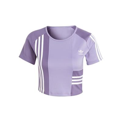 Originals Trifoglio A Righe Motivo Lettere Stampa Logo Girocollo Manica Corta T-Shirt Top da Donna Viola IC2378