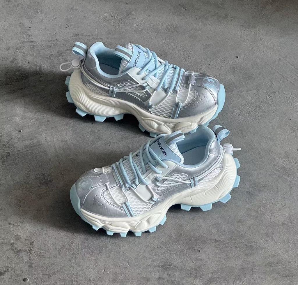 Polierte Retro-Dad-Schuhe Damen Trend Frühling Sommer Neu Mesh Atmungsaktiv Leicht Dicke Sohle Lässige Sportschuhe