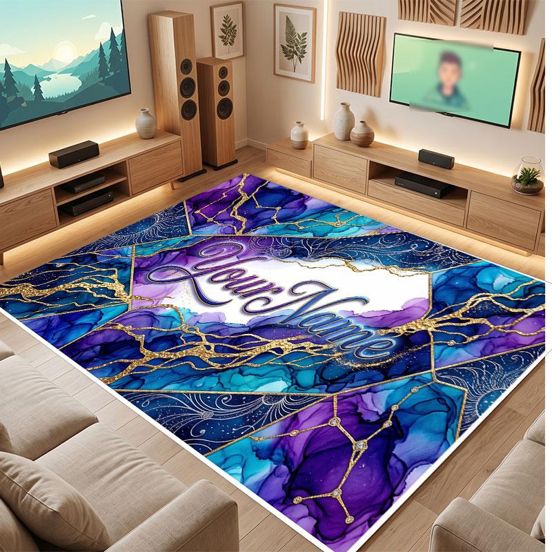Decorative Artwork Theme Crystal Velvet Floor Rug Personalized Custom Name Text Warm Carpet Home Decoration