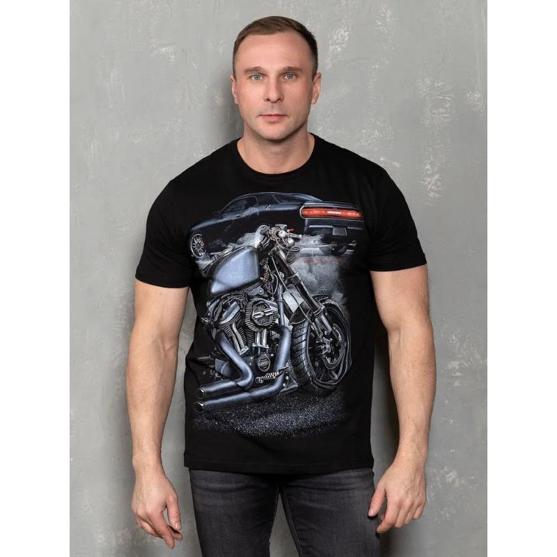 Summer Round Neck 3D Motorcycle Print Top Fashionable Casual Short Sleeved Men's T-shirts