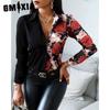 GMXIA Women's Fashion Casual Solid Color Print Long Sleeve POLO Neck Blouses & Shirts